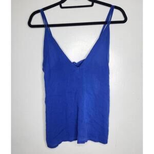Lulus Cami Tank Top Womens Small Cobalt Blue V Neck Tie Back Double Strap Rayon